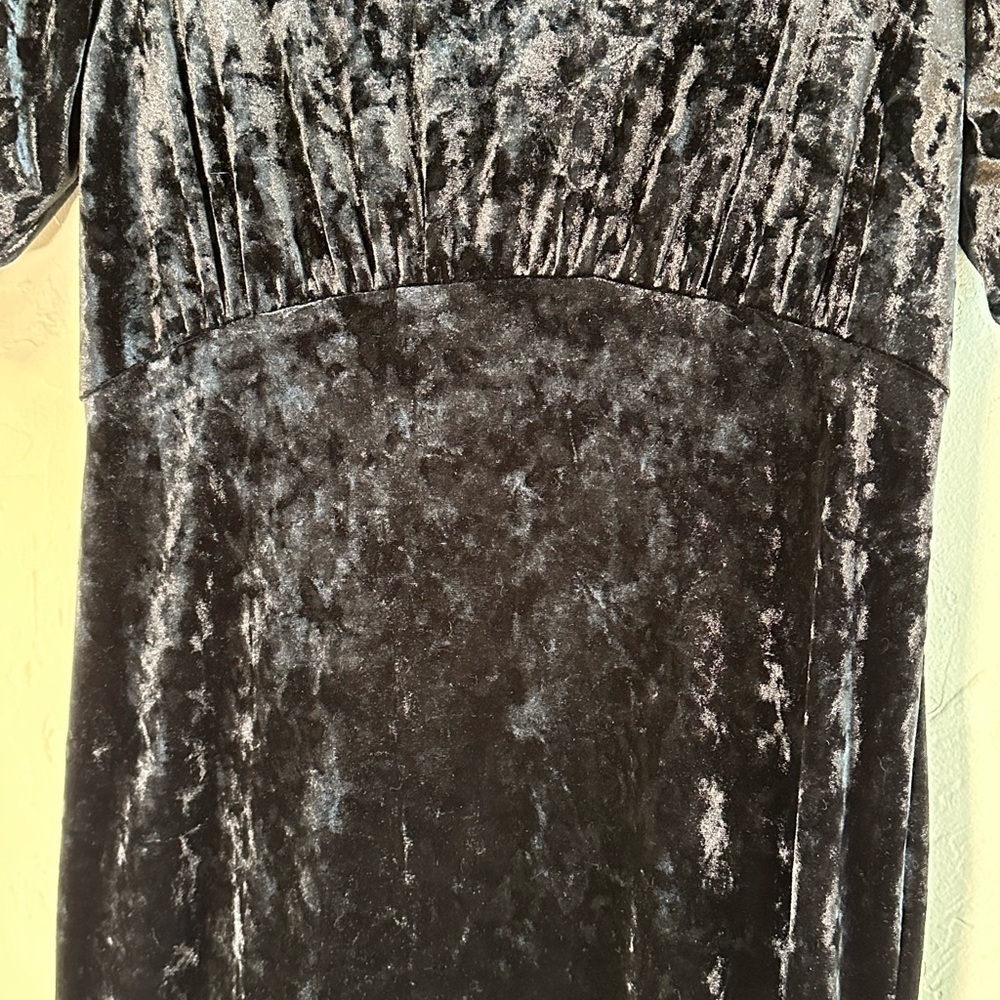 Crushed Black Velvet Vintage Tiered Maxi Dress with Rouched Sleeves Sz S - Picture 6 of 13